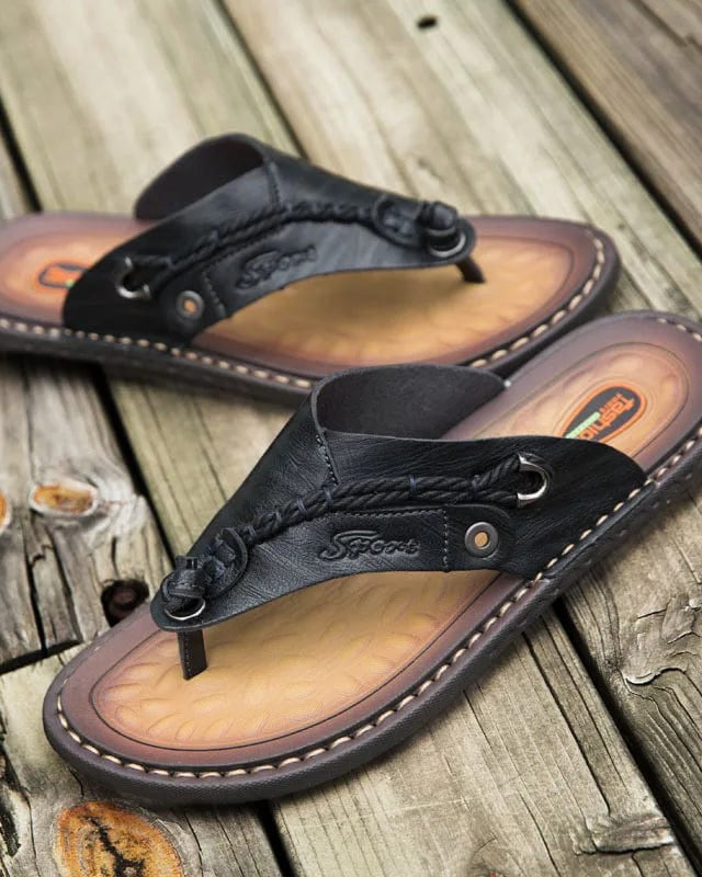 Chaussons pour Homme | Cuir d'Eté Noir / 40