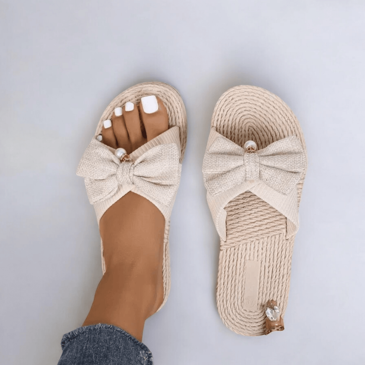 Chausson pour Femme Sandales avec N ud Beige Maison du Chausson