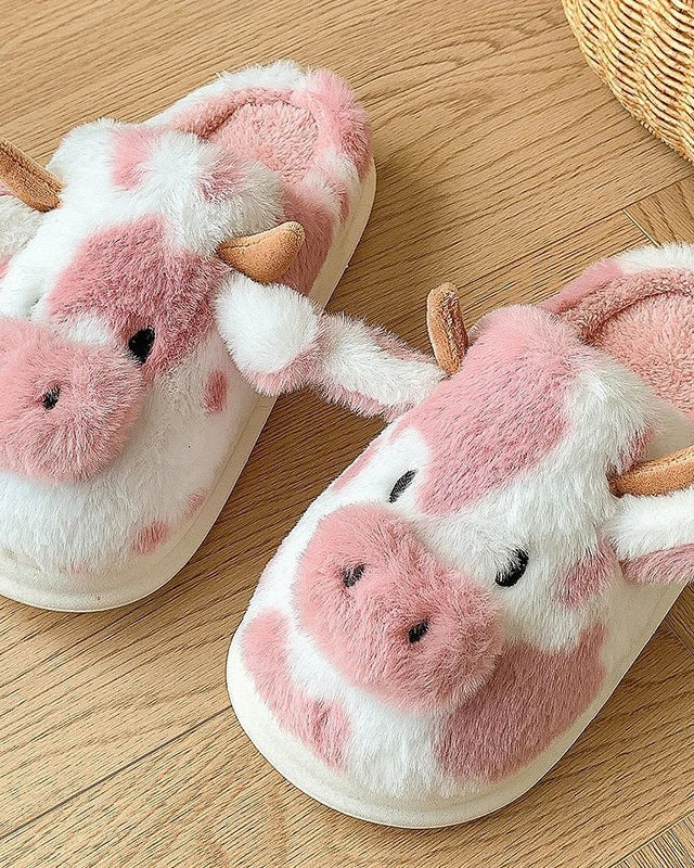 Chausson Animaux Couple <br> Tête Vache mignonne