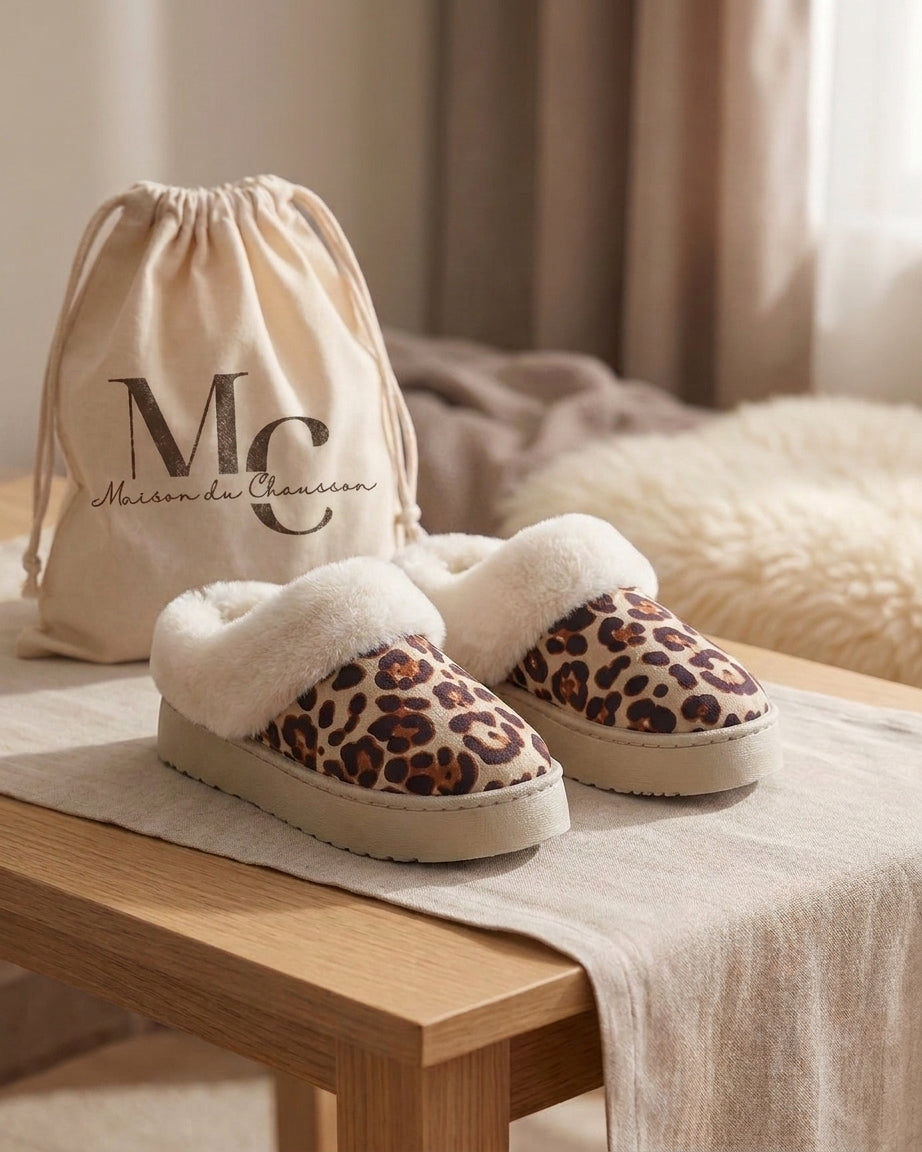 Chaussons Femme <br> Léopard fourrure