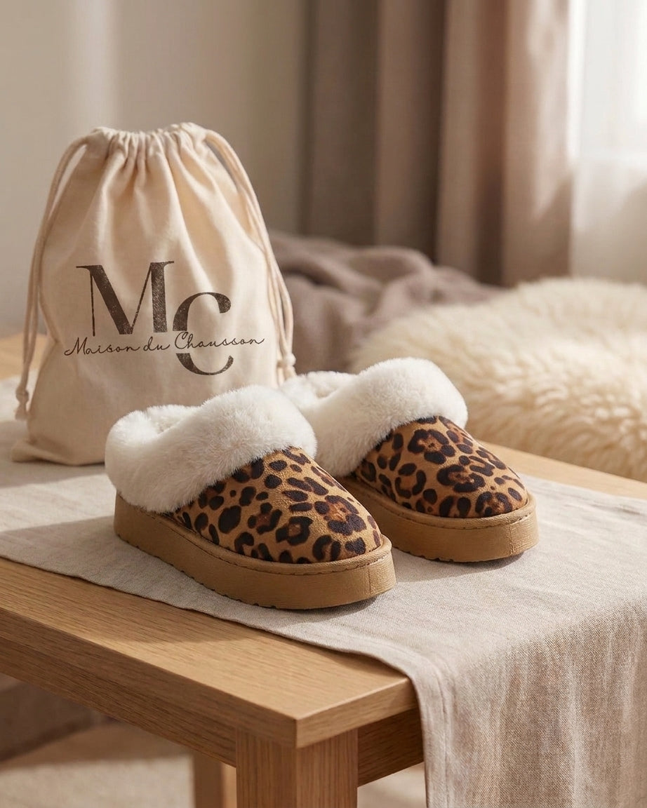 Chaussons Femme <br> Fourrure léopard