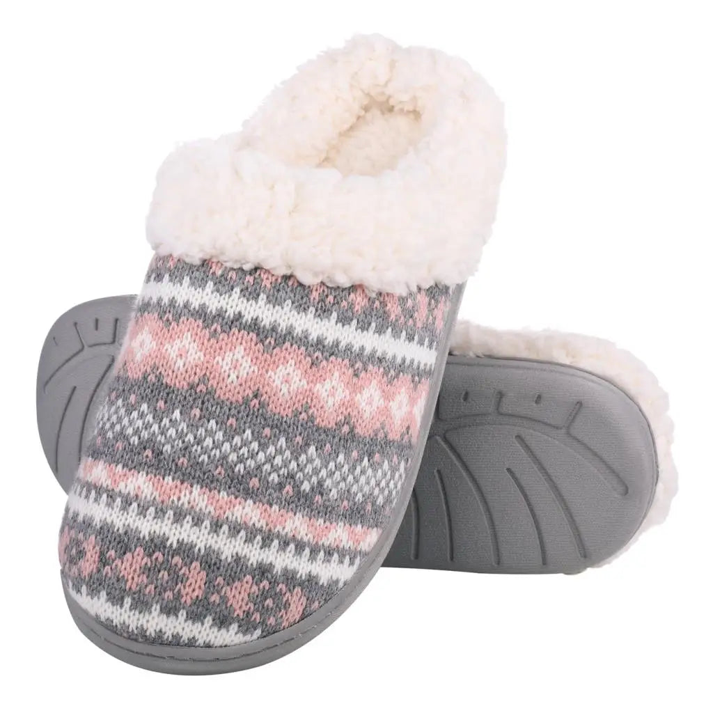 Chaussons Femme <br> Au coin du feu Gris et rose
