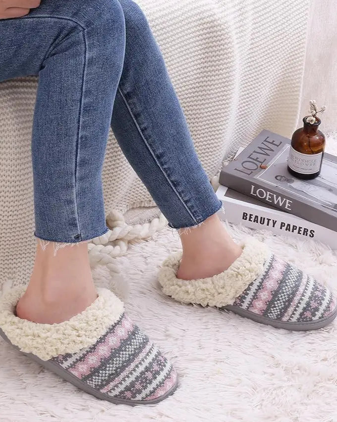 Chaussons Femme <br> Au coin du feu Gris et rose