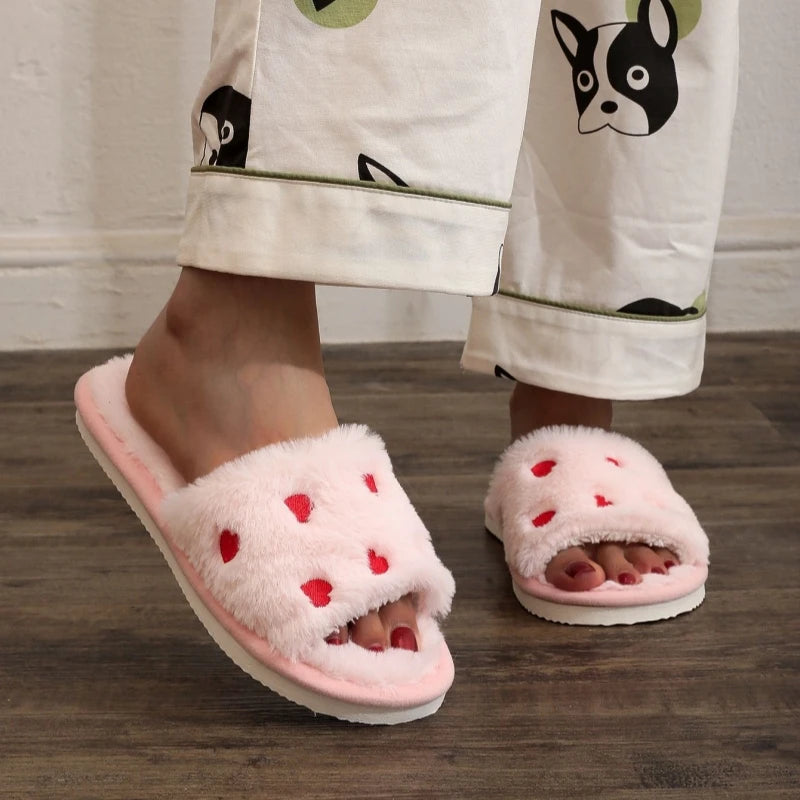Chaussons Femme <br> Chaussons Cœurs en Fourrure Doux