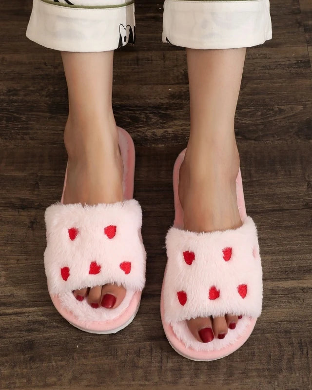 Chaussons Femme <br> Chaussons Cœurs en Fourrure Doux