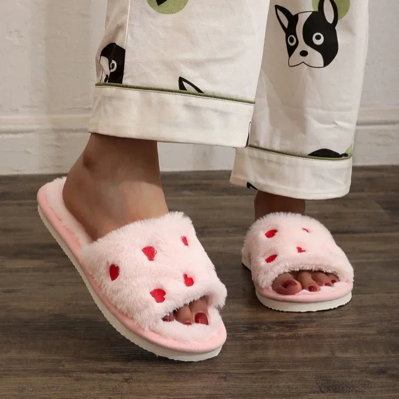 Chaussons Femme <br> Chaussons Cœurs en Fourrure Doux