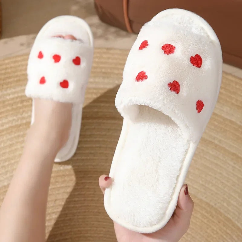 Chaussons Femme <br> Chaussons Cœurs en Fourrure Doux