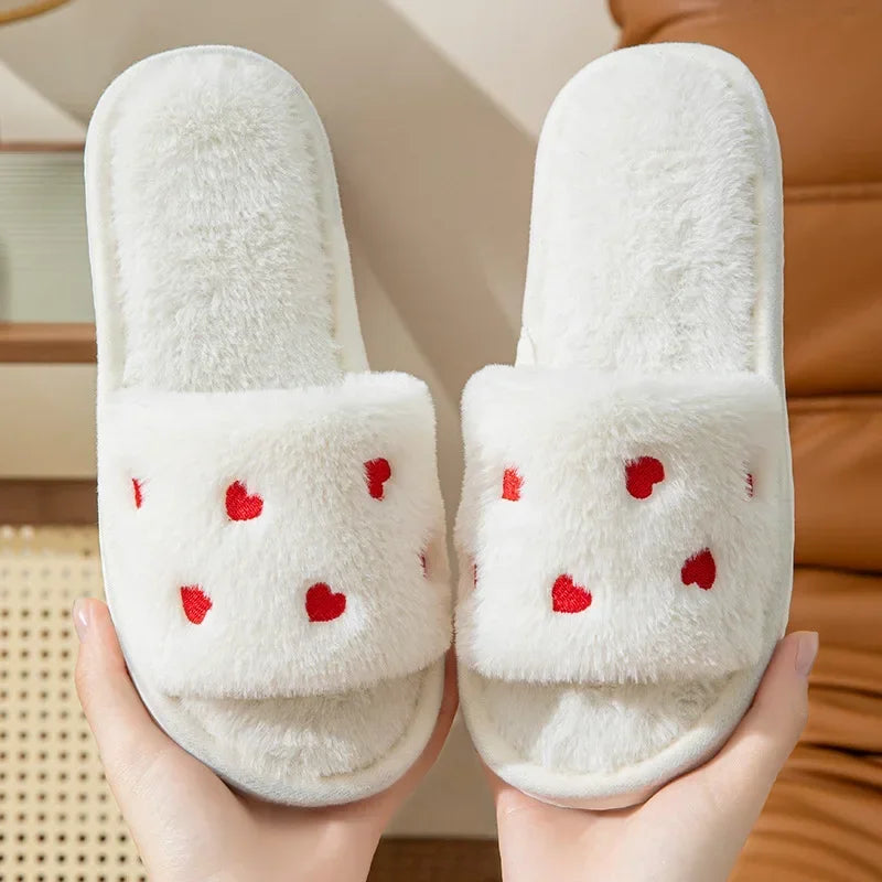 Chaussons Femme <br> Chaussons Cœurs en Fourrure Doux