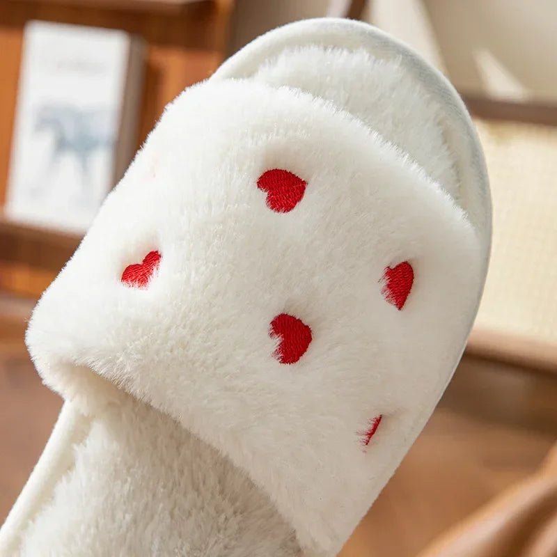 Chaussons Femme <br> Chaussons Cœurs en Fourrure Doux
