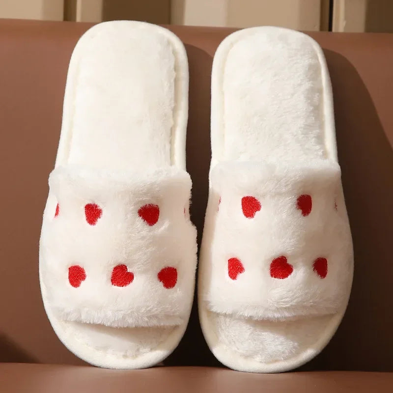 Chaussons Femme <br> Chaussons Cœurs en Fourrure Doux