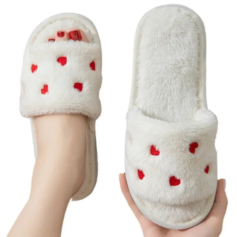 Chaussons Femme <br> Chaussons Cœurs en Fourrure Doux