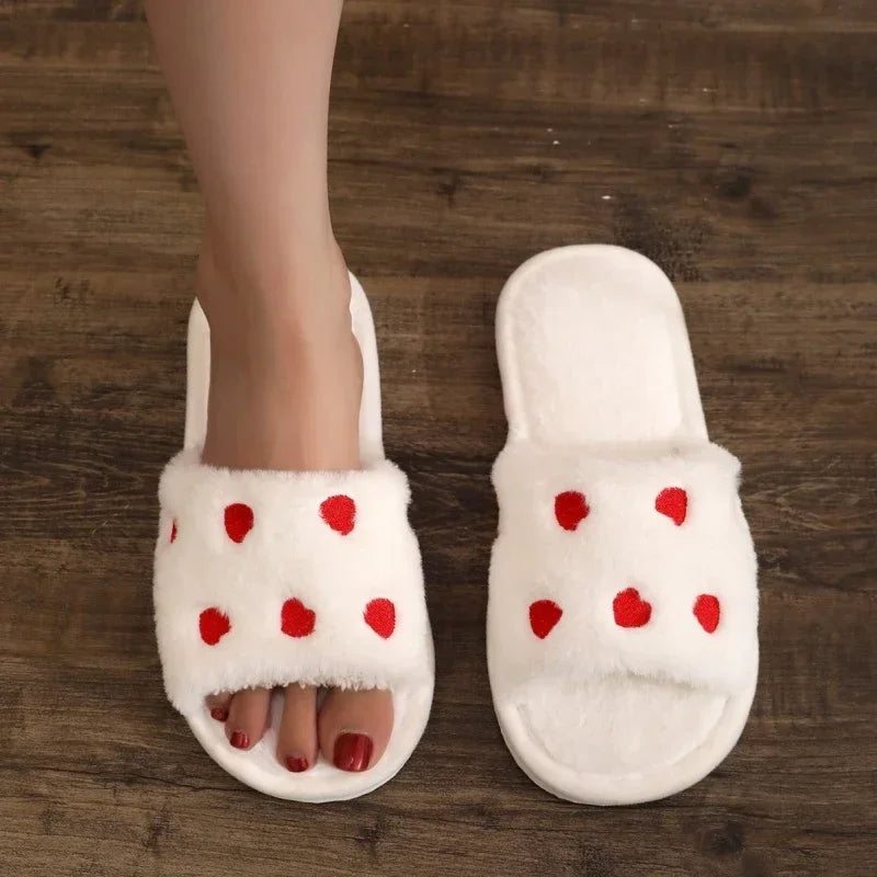 Chaussons Femme <br> Chaussons Cœurs en Fourrure Doux