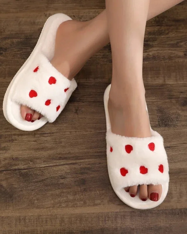 Chaussons Femme <br> Chaussons Cœurs en Fourrure Doux