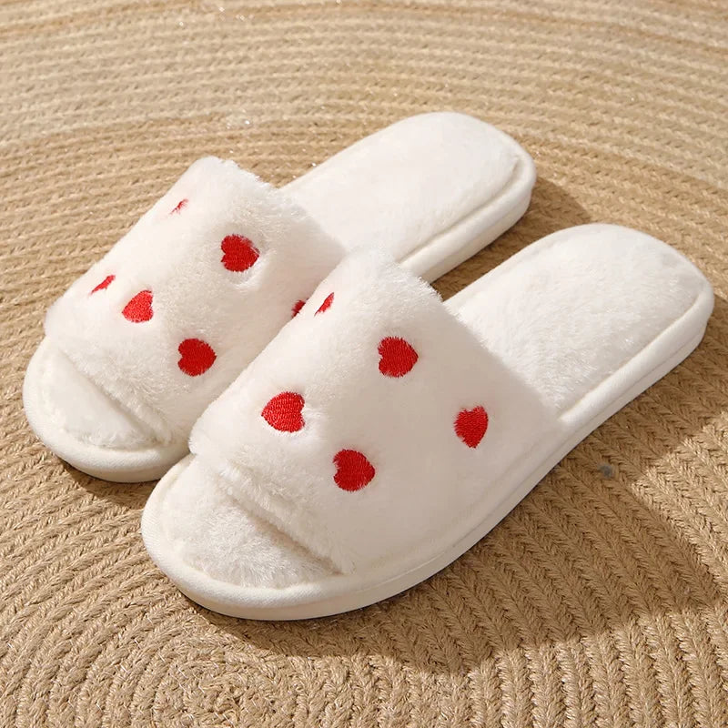 Chaussons Femme <br> Chaussons Cœurs en Fourrure Doux