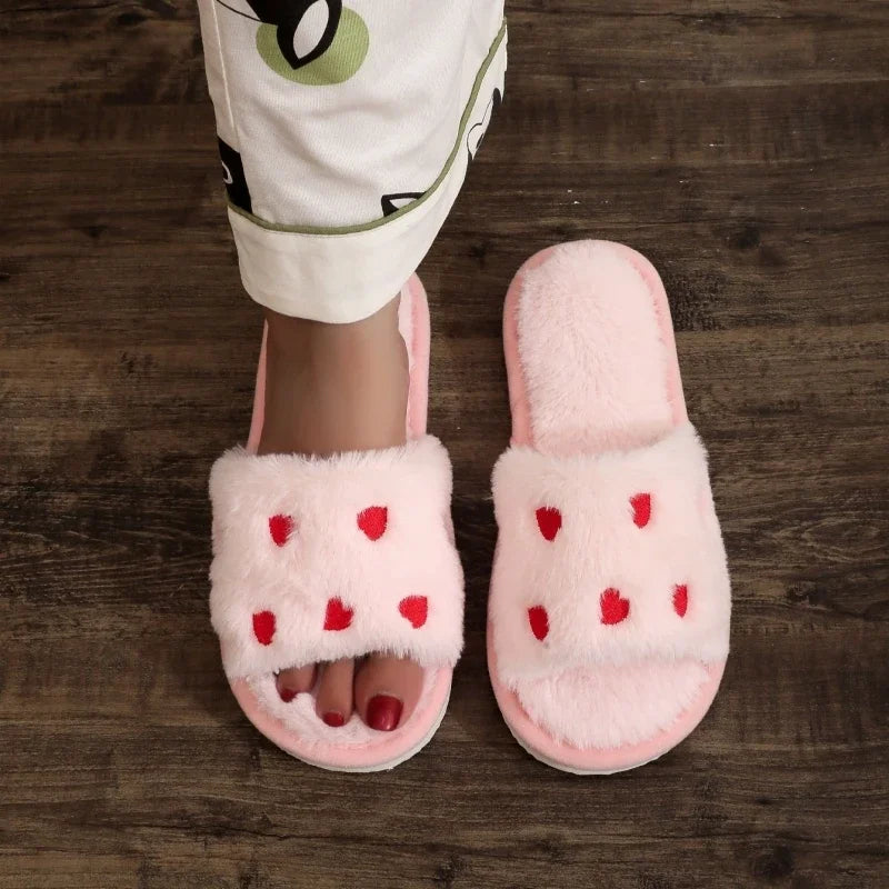 Chaussons Femme <br> Chaussons Cœurs en Fourrure Doux