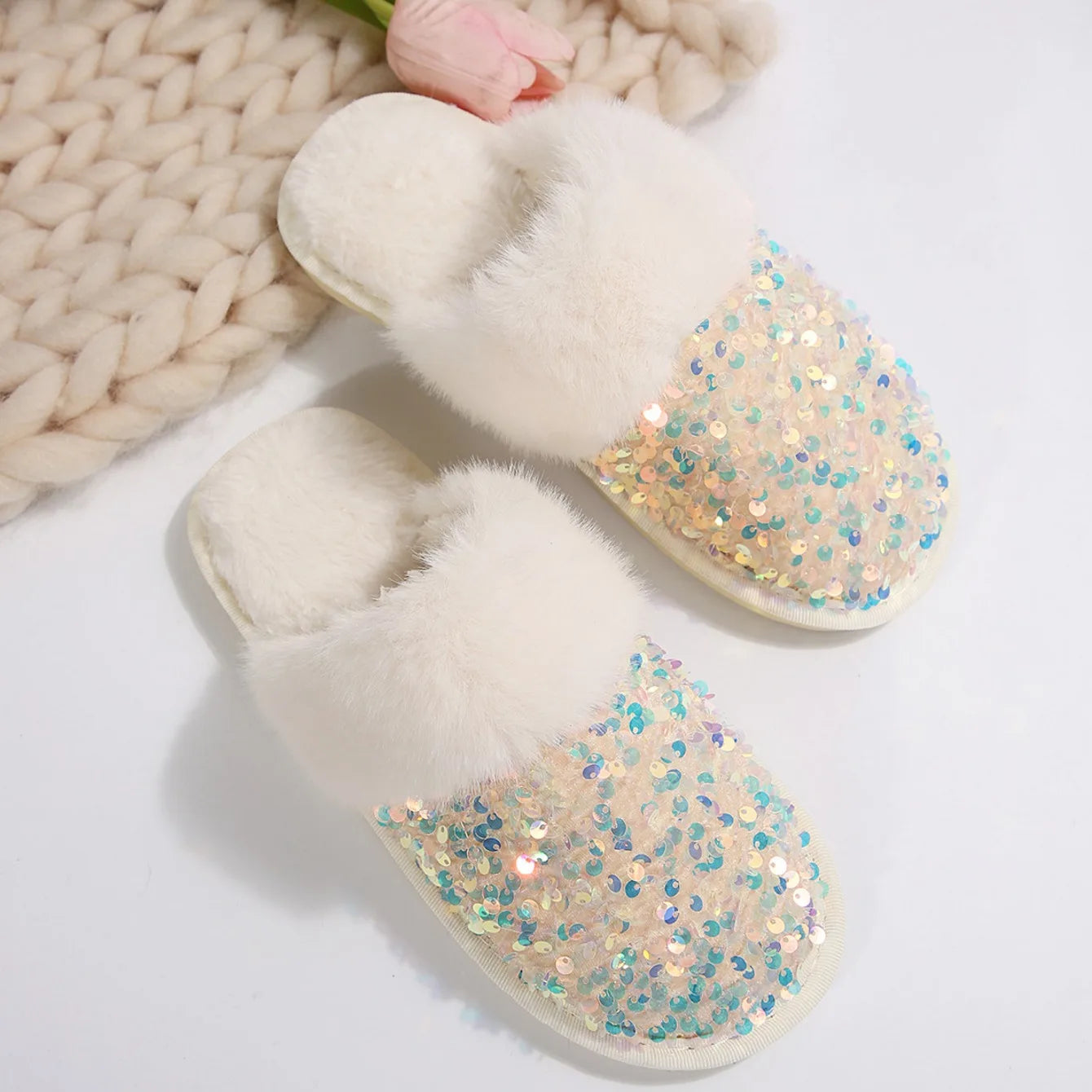 Chaussons Femme <br> Chic Fourrure et Strass