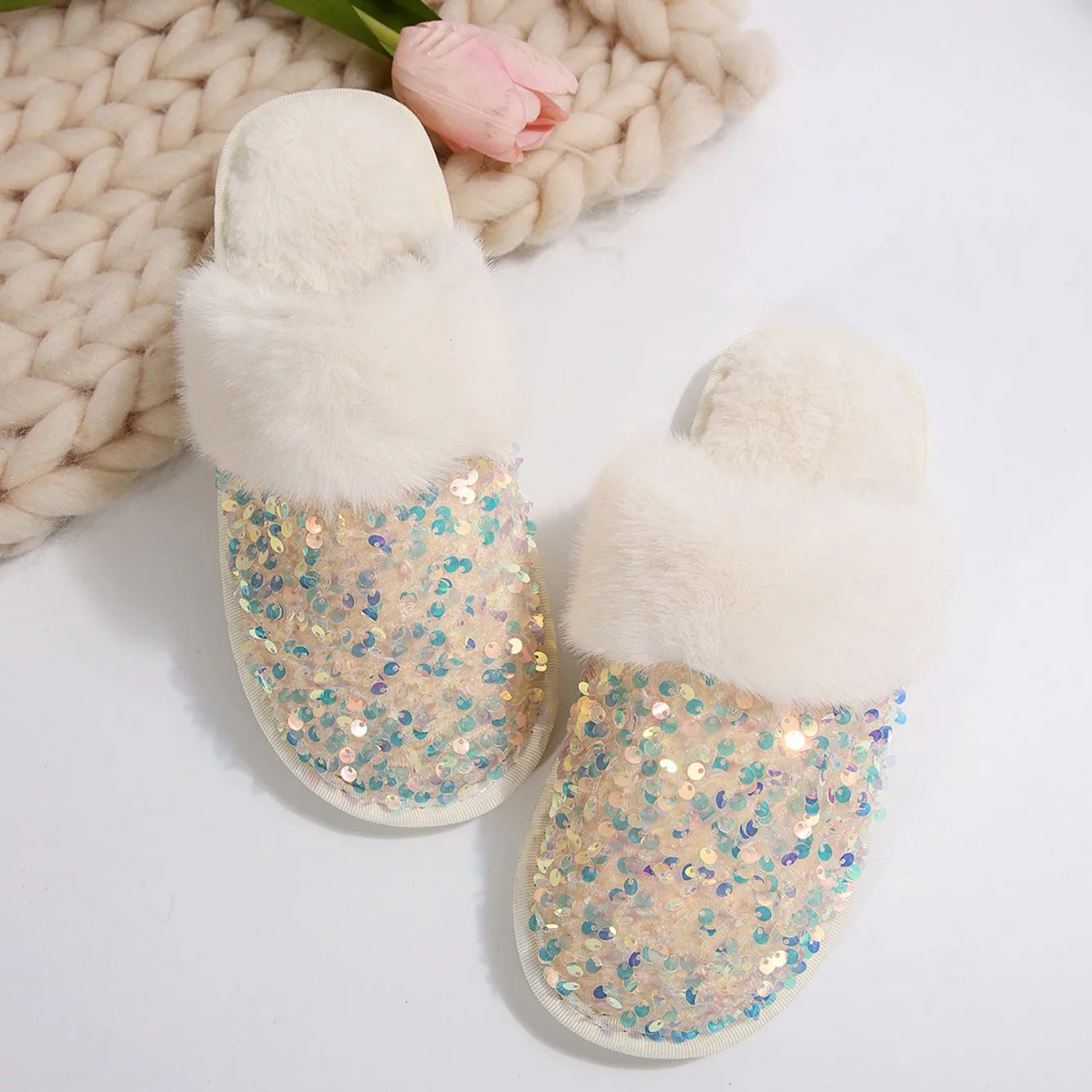 Chaussons Femme <br> Chic Fourrure et Strass