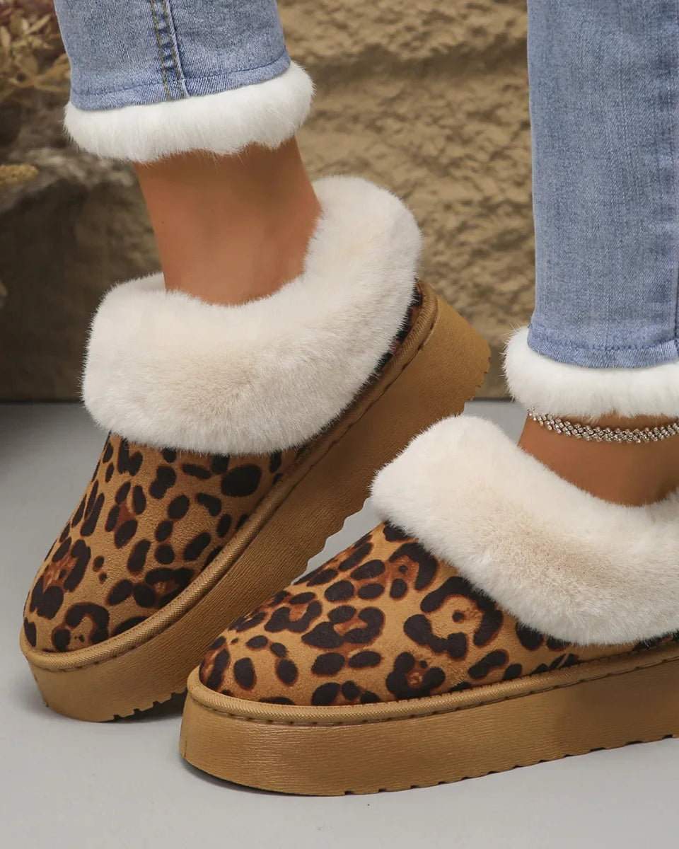 Chaussons Femme <br> Fourrure léopard