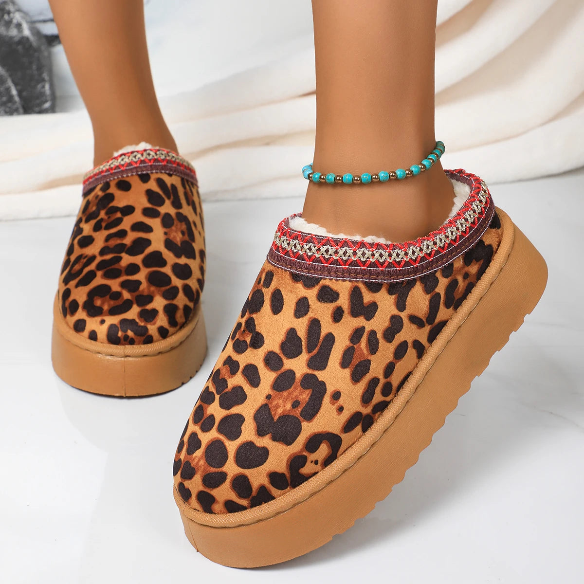 Chaussons Femme <br> Léopard à Plateforme