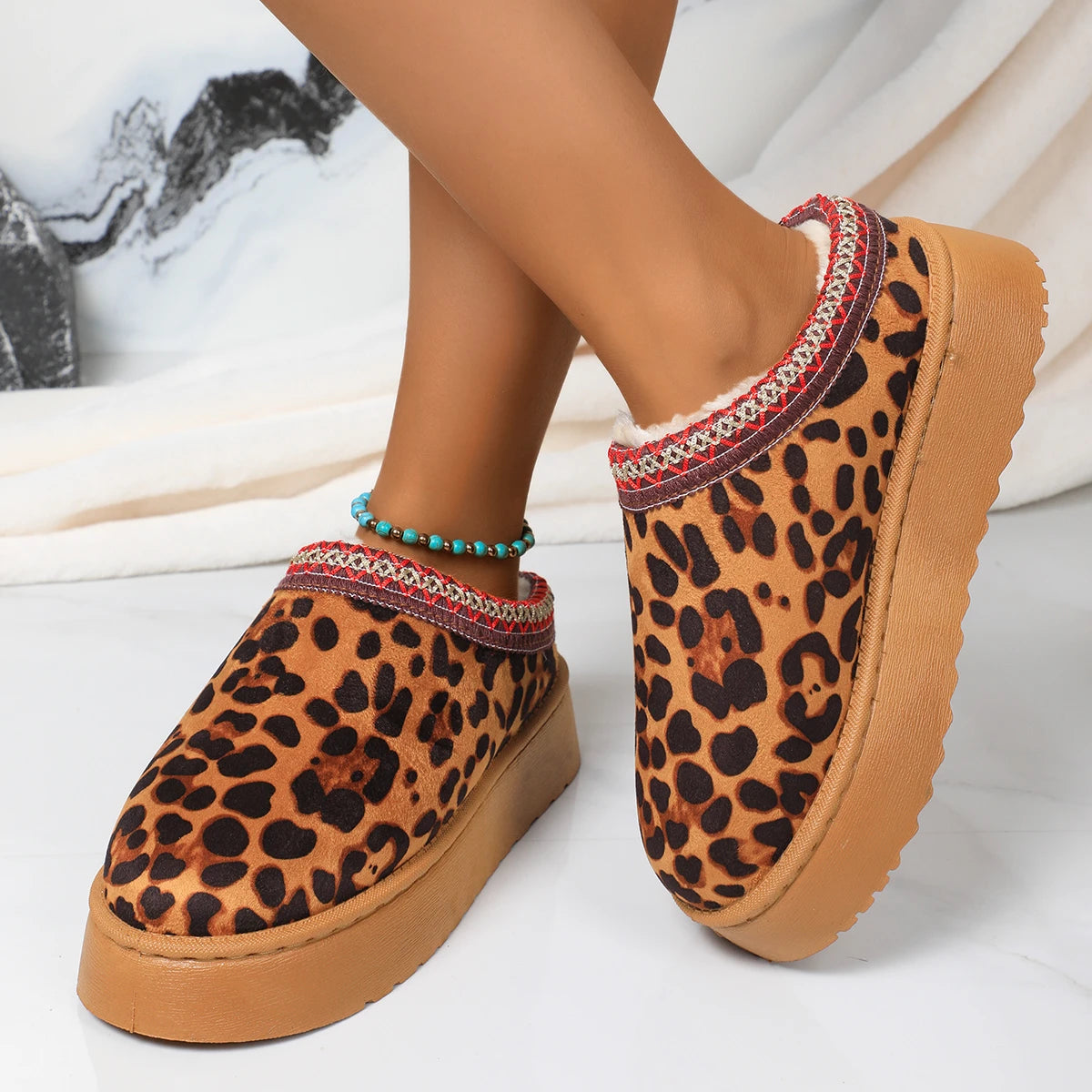 Chaussons Femme <br> Léopard à Plateforme