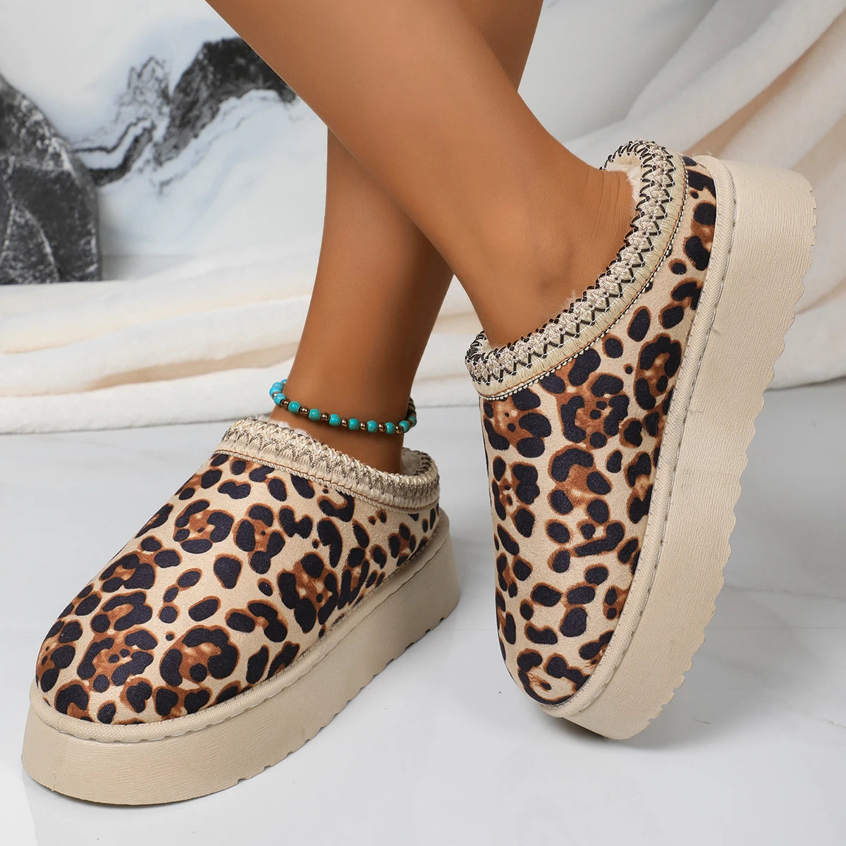 Chaussons Femme <br> Léopard à Plateforme