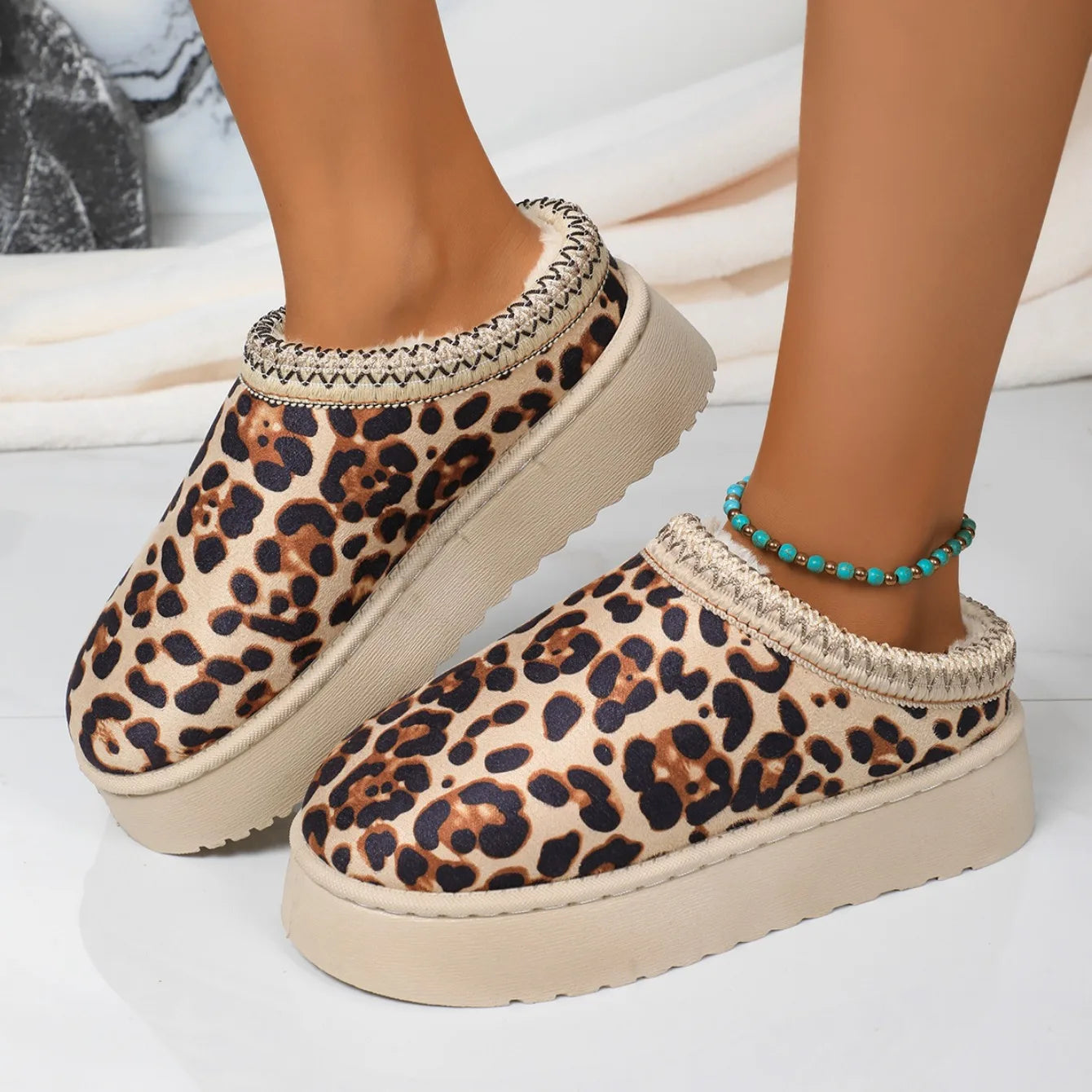 Chaussons Femme <br> Léopard à Plateforme