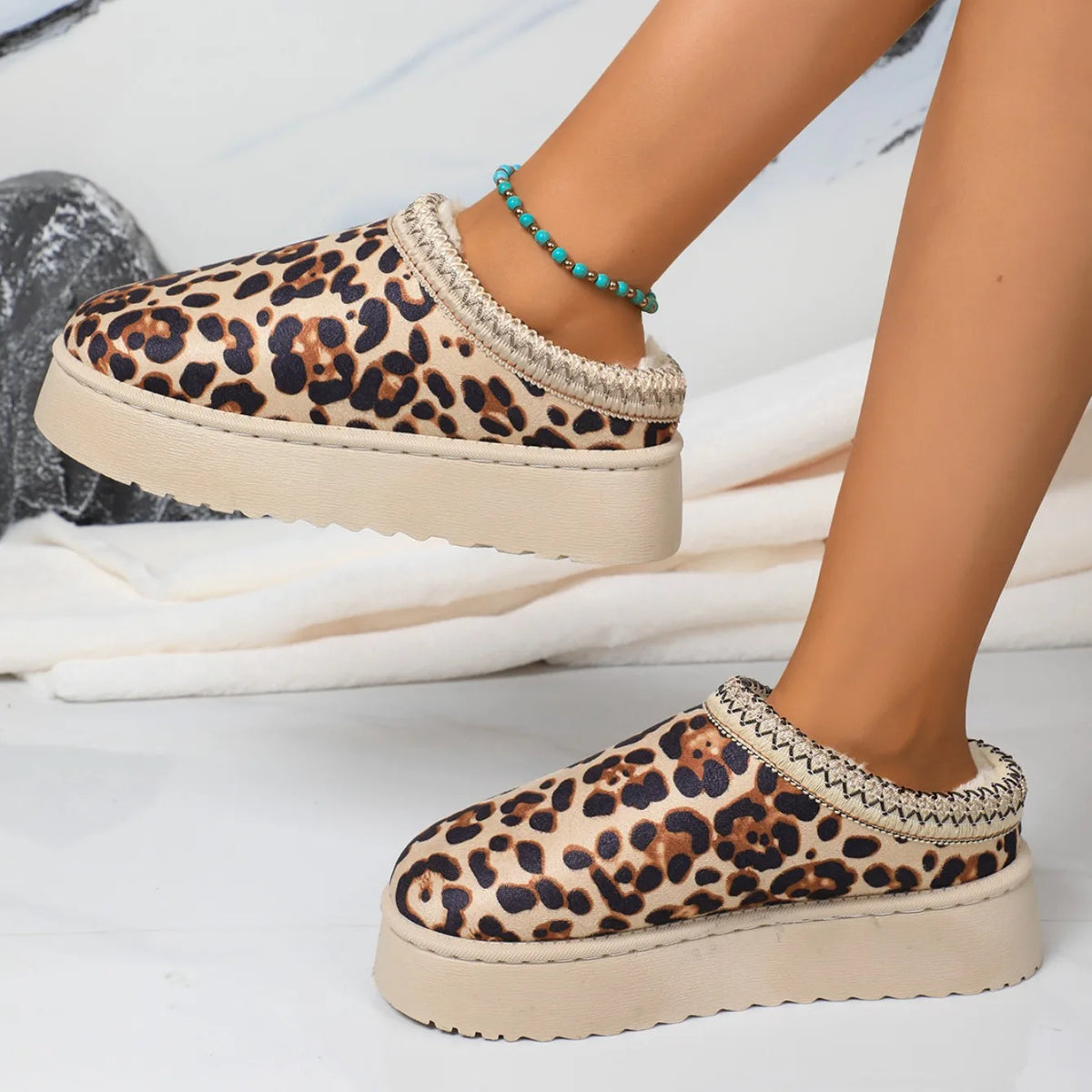 Chaussons Femme <br> Léopard à Plateforme
