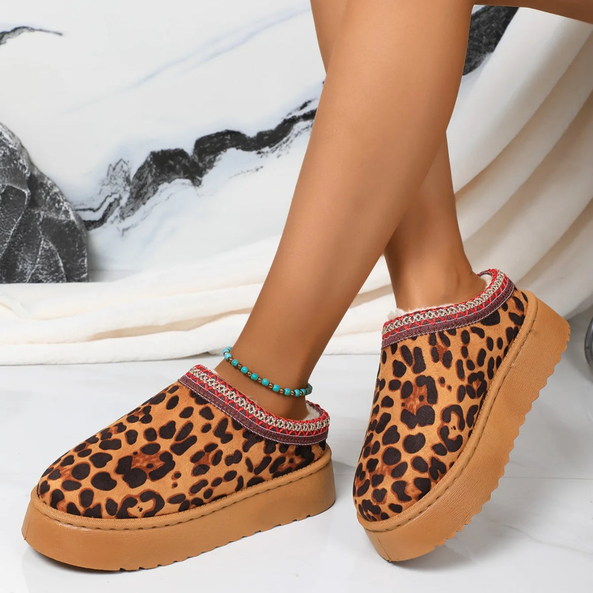 Chaussons Femme <br> Léopard à Plateforme