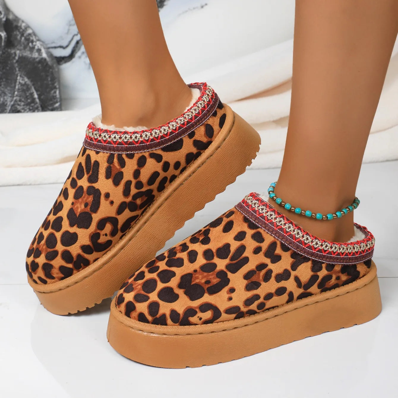 Chaussons Femme <br> Léopard à Plateforme