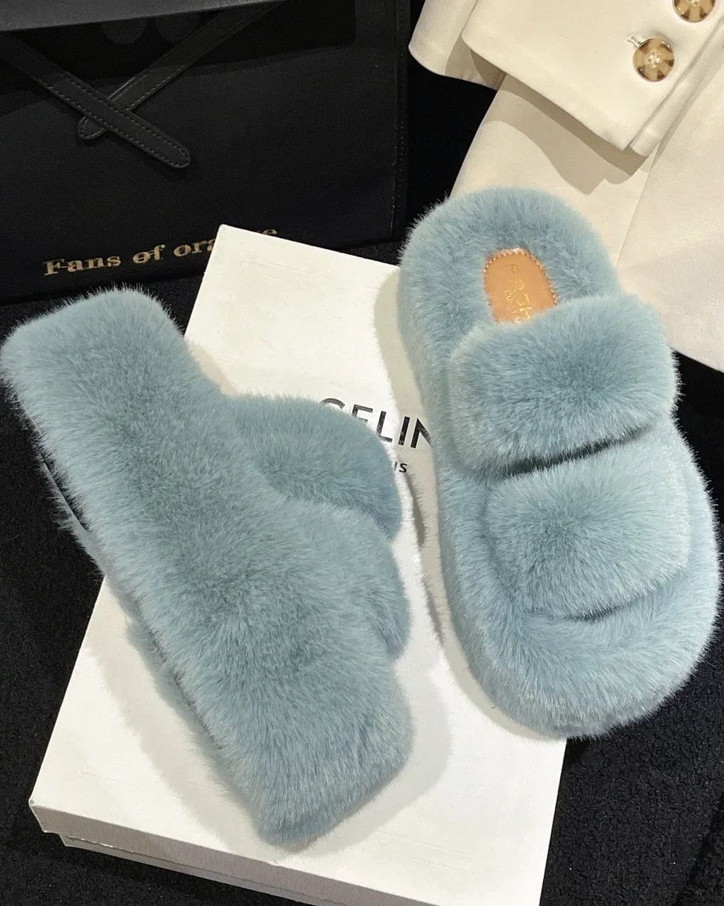 Chaussons Femme | Sandale Fluffy Plateforme Bleu / 35