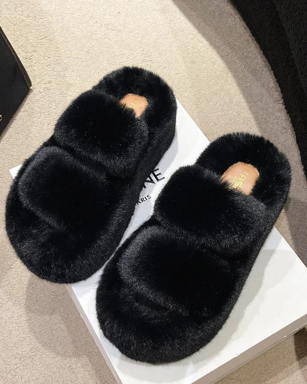 Chaussons Femme | Sandale Fluffy Plateforme Noir / 35