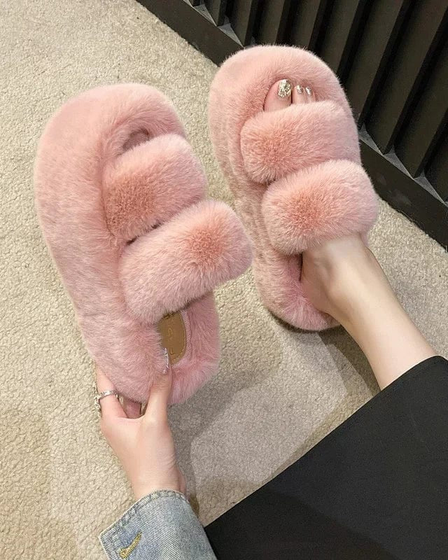 Chaussons Femme | Sandale Fluffy Plateforme Rose / 35