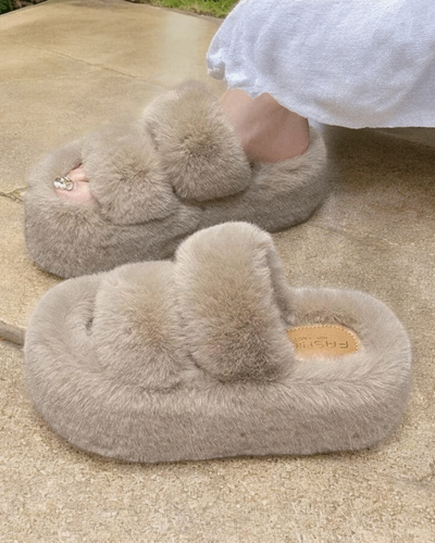 Chaussons Femme | Sandale Fluffy Plateforme