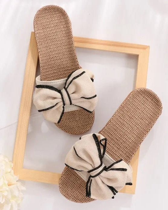 Chaussons Femme | Sandale avec Noeud Beige / 34-35
