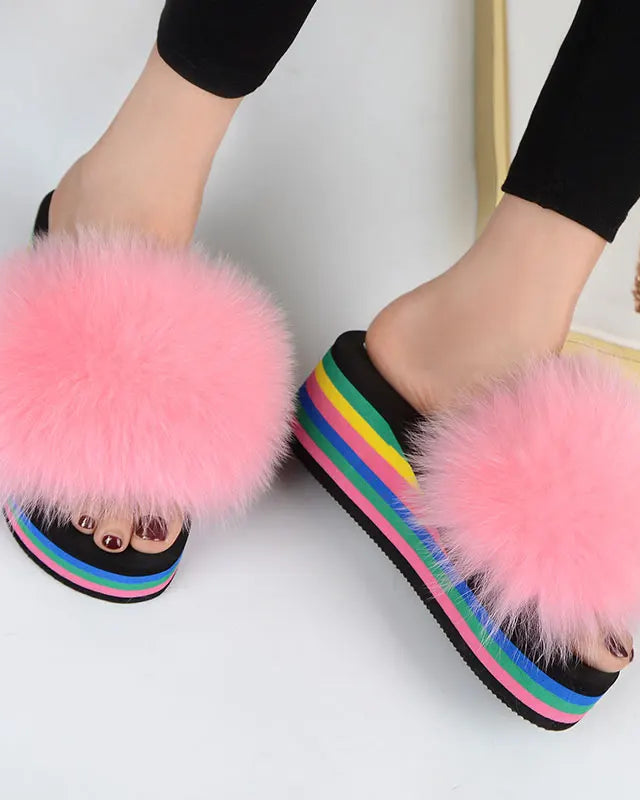 Chaussons Femme <br> Sandales Fourrure Multicolores Été