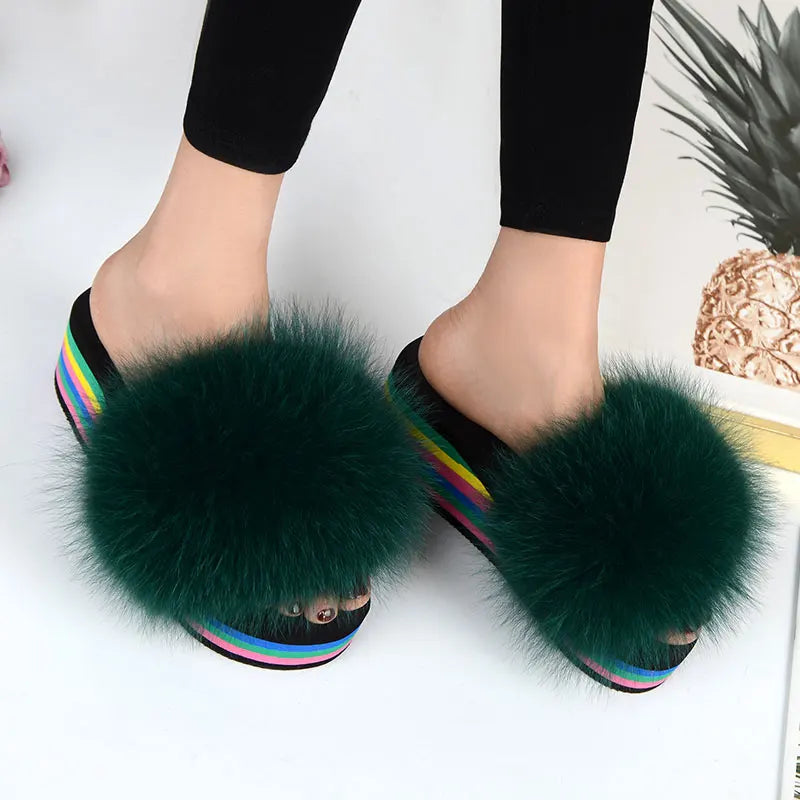 Chaussons Femme <br> Sandales Fourrure Multicolores Été