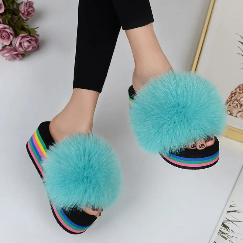 Chaussons Femme <br> Sandales Fourrure Multicolores Été