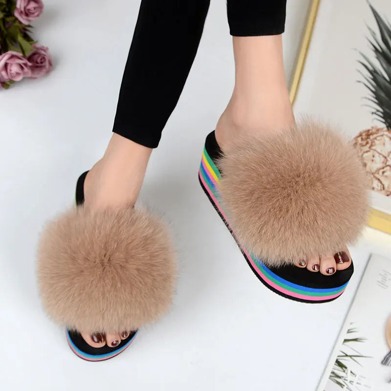 Chaussons Femme <br> Sandales Fourrure Multicolores Été