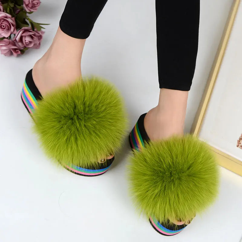 Chaussons Femme <br> Sandales Fourrure Multicolores Été