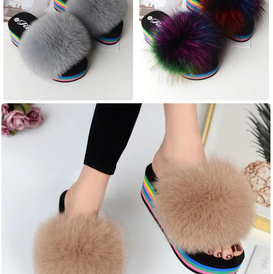 Chaussons Femme <br> Sandales Fourrure Multicolores Été