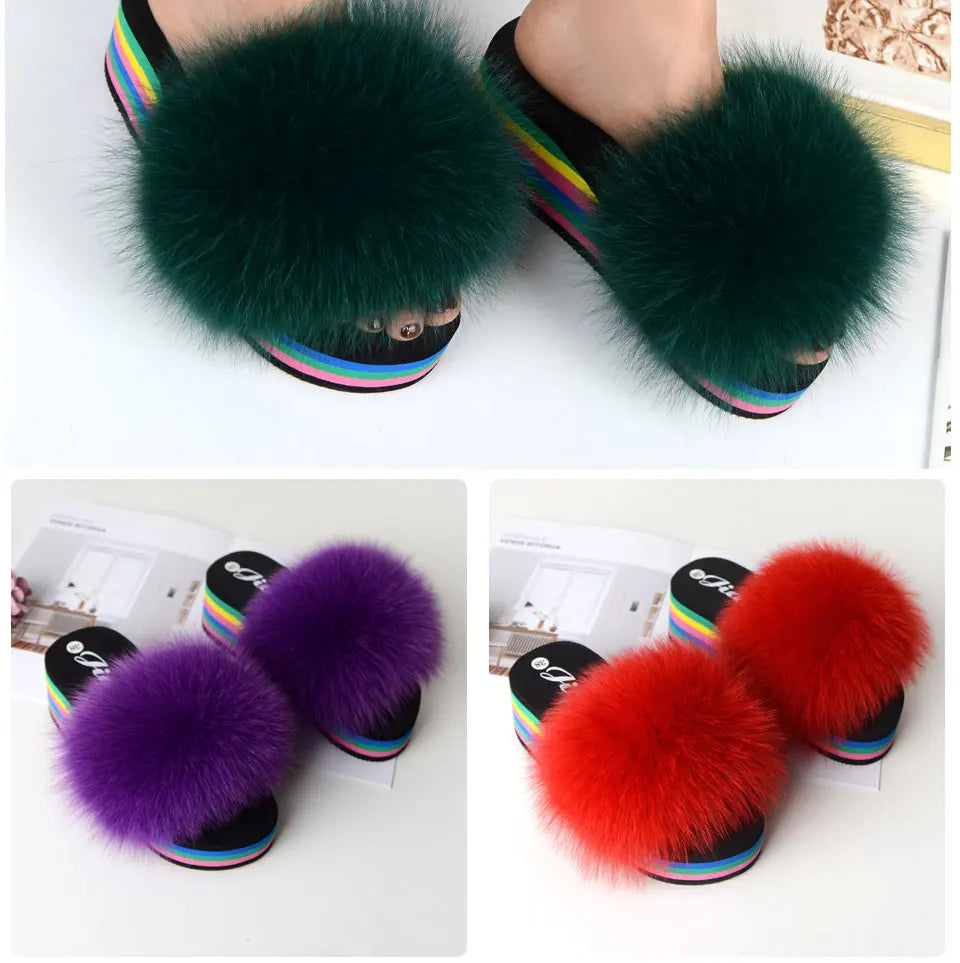 Chaussons Femme <br> Sandales Fourrure Multicolores Été