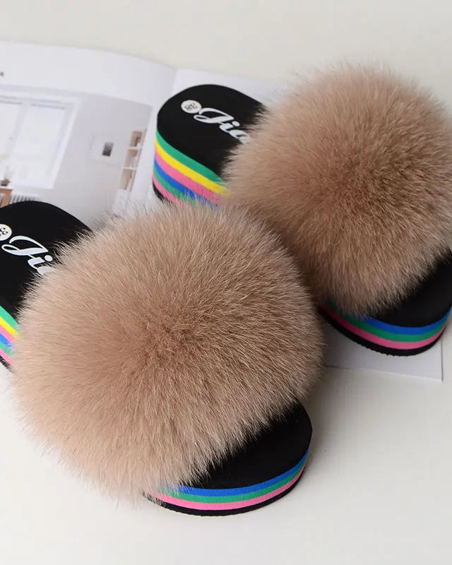 Chaussons Femme <br> Sandales Fourrure Multicolores Été
