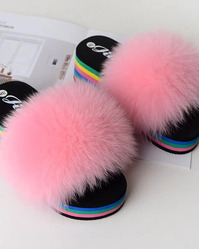 Chaussons Femme <br> Sandales Fourrure Multicolores Été