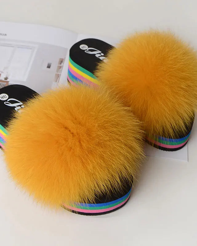 Chaussons Femme <br> Sandales Fourrure Multicolores Été