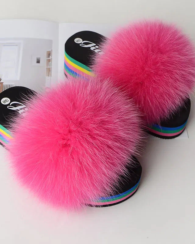 Chaussons Femme <br> Sandales Fourrure Multicolores Été