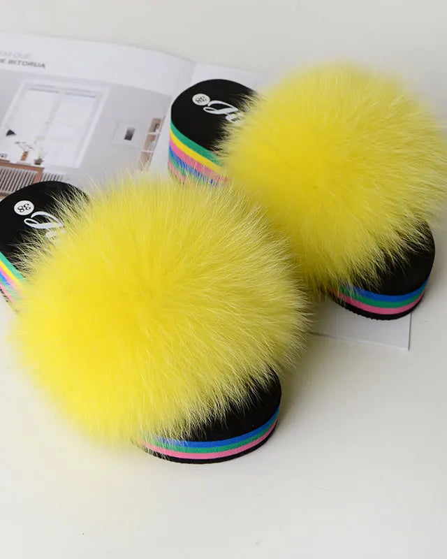 Chaussons Femme <br> Sandales Fourrure Multicolores Été