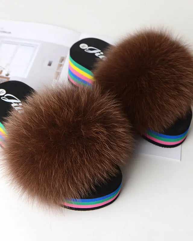 Chaussons Femme <br> Sandales Fourrure Multicolores Été