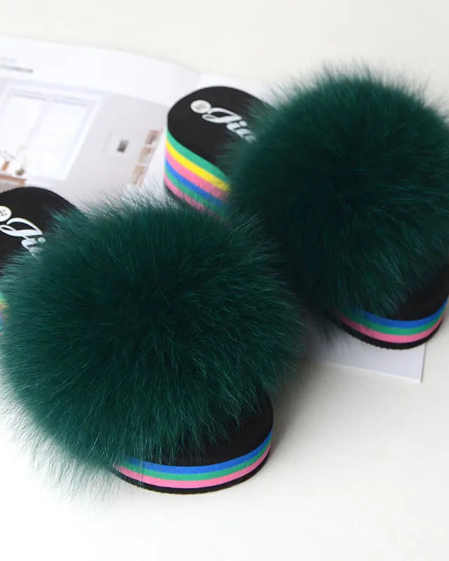 Chaussons Femme <br> Sandales Fourrure Multicolores Été