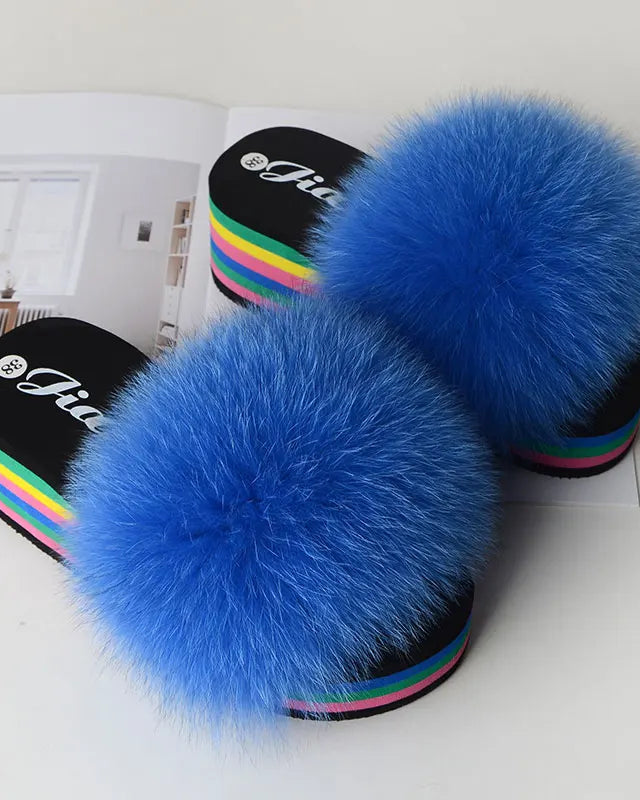Chaussons Femme <br> Sandales Fourrure Multicolores Été