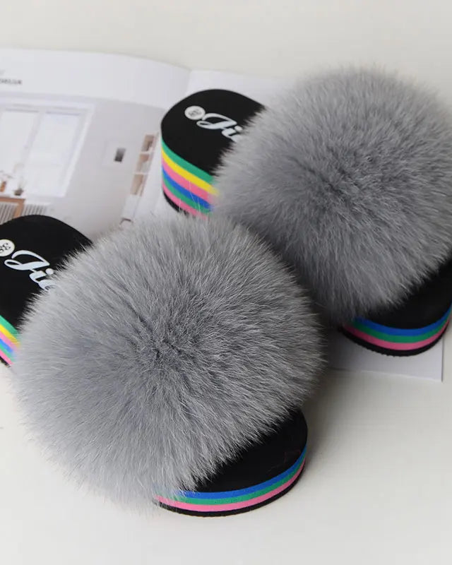Chaussons Femme <br> Sandales Fourrure Multicolores Été